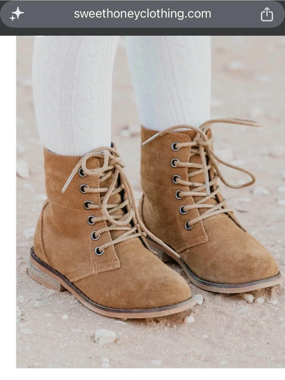 Sweethoney girls 3Y Sharp Lace-Up Suede Ankle Boots in Camel Tan